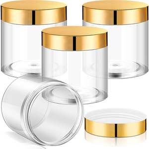 4oz 8oz 16oz Empty Cream Cosmetics Containers Luxury Clear Gift <b>Jars</b> Round PET Cream <b>Jars</b> <b>with</b> Gold Lids - Product Image 1