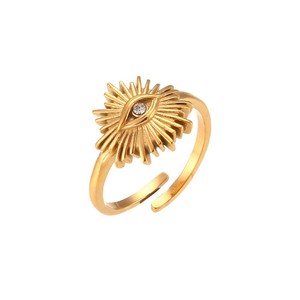 Gold Plated Brass Eye Shape Cocktail <b>Ring</b> With Cubic Zirconia Prong Setting Bohemia Style Unisex Daily Wear <b>Statement</b> <b>Ring</b> - Product Image 1