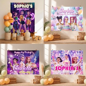 Décorations de fête sur le thème K-Pop pour garçons : toile de fond en tissu avec affiche de dessin animé pour anniversaire, collection Chasseurs de Sorcières <span class=keywords><strong>Shaga</strong></span> - Product Image 2