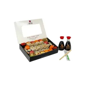 Biologisch abbaubare kunden spezifische Design Luxus Geschenk papier Sushi Box Verpackung mit PE Film Sushi Take Away Box