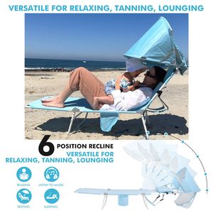 Tumbonas de playa personalizadas Tumbonas de ocio de aluminio portátiles al aire libre <span class=keywords><strong>con</strong></span> <span class=keywords><strong>toldo</strong></span> Silla de playa ajustable - Product Image 5