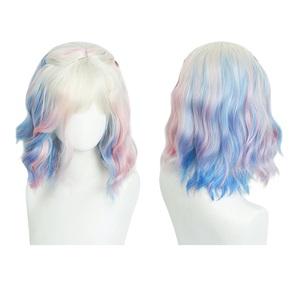 <span class=keywords><strong>Perruque</strong></span> Courte Ondulée Bob Ombrée Bleue et Rose pour Fille, Style Anime et Série TV, Idéale pour le Cosplay - Grande Vente - Product Image 1