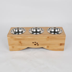Juego de Platos para Mascotas de Bambú y Acero Inoxidable, Estación de Alimentación Elevada para Perros, Plato para Comida y Agua, Diseño Portátil, Estilo Moderno - Product Image 4