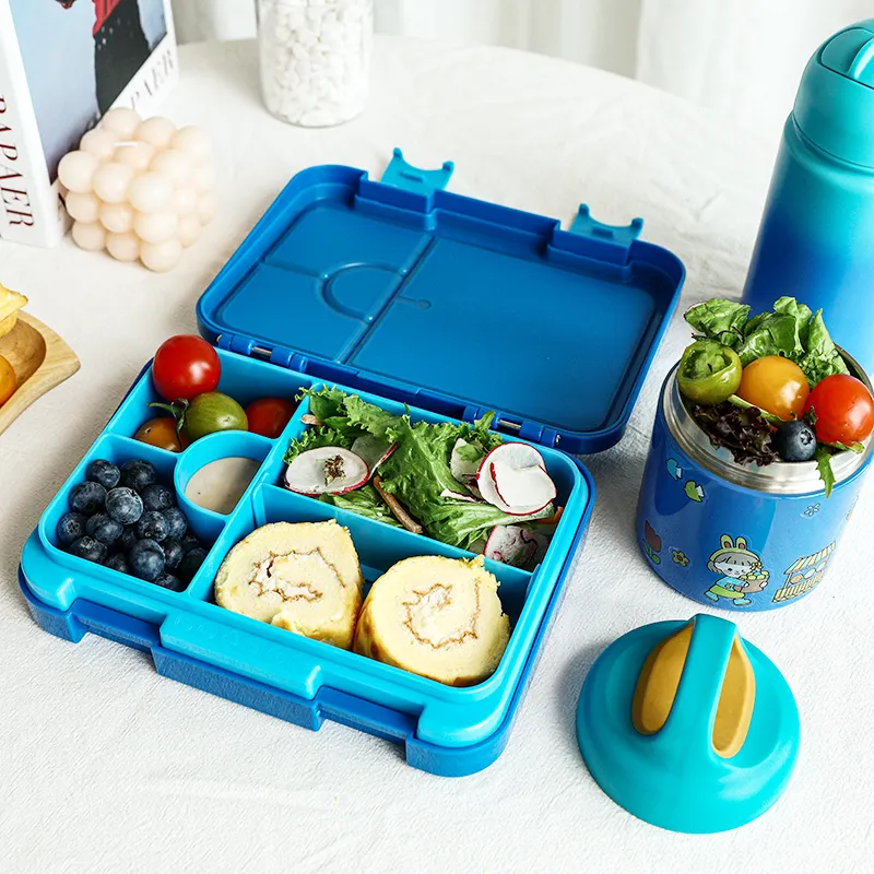 ODM Hot-Sale BPA-free Cartoon design bambini conservazione della freschezza quattro scomparti set di scatole per il pranzo da viaggio in plastica per mantenere il cibo
