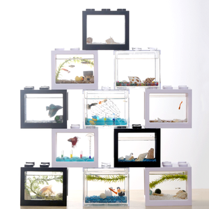 Acuario LED Ovalado de Bloques de Construcción para Peces Betta Pequeños, Luz USB, Acuario de Escritorio Apilable, Caja de Plástico de 12x8x10.5cm para Hogar/Oficina - Product Image 4