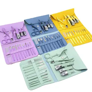 AWK Professional 16 In 1 Stainless Steel Grooming Manicure Set Nail Care Kit with Travel Case Nail Clipper Set With Logo