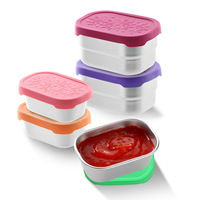 Récipient de cuisine rectangulaire en acier inoxydable de 230 ml avec couvercle en silicone de qualité alimentaire anti-fuite pour la conservation des sauces