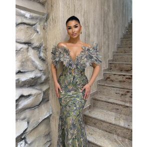 ชุดราตรีทรงเมอร์เมดยาวกรอมพื้นสำหรับผู้หญิง ดีไซน์หรูหรา ประดับด้วยลูกปัด ดูสง่างาม ผ้าระบายอากาศดี มีซับใน - Product Image 4