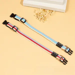 Venta al por mayor suave cómodo ajustable acolchado correas de lona de rayas de colores insertar hebilla personalizada collares de perro - Product Image 1