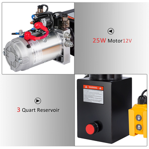 Unidad de Potencia Hidráulica con Tanque de Aceite Metálico de 4 Cuartos, Motor de 12V CC y Bomba Hidráulica de Doble Acción para Elevación de Coches y Remolques Volquete - Product Image 6