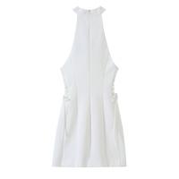 Nouvelle robe mini décontractée et élégante pour femme 2026, avec nœud latéral décoratif, style rétro chic sans manches et coupe ajustée.
