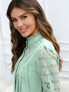 Blusa de Chifón de Manga Larga con Bordado de Encaje, Elegante y Exquisita, Talla Grande, Nueva Colección Primavera/Verano/Otoño 2026 para Mujer - Product Image 2