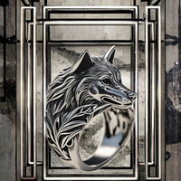 Bague Vintage Tête de Loup Argent Noir Métal Trendy Open Animal Circle Ring pour Femmes et Hommes pour Mariages et Cadeaux Diplômés