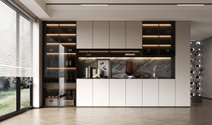 Gabinete de vino de madera moderno de lujo personalizado muebles de comedor con estante de exhibición de vidrio para el hogar sala de estar Villa o Hotel - Product Image 2
