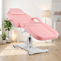 Table de massage hydraulique rose réglable, table de soin multi-reclining pour le visage, canapé spa pivotant pour salon de tatouage et de cils, vente en gros