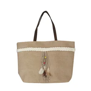 Grosir kustom tas rami pantai besar alami ramah lingkungan goni belanja tas jinjing dengan Logo