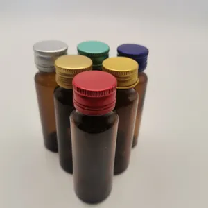 Bouteille de liquide oral pharmaceutique de 30ml 50ml 100ml bouteille ronde ambre en verre liquide personnalisée avec bouchon en aluminium pour sirop liquide de médecine