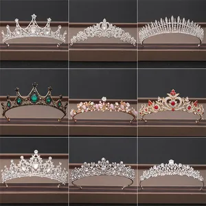 Corona de Metal con diamantes de imitación para boda, tiara nupcial con diseño variado, a granel