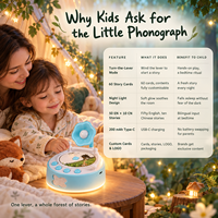 Cadeau de Noël : Lecteur de cartes phonographiques pour enfants, 60 cartes d'histoires, veilleuse, jouet éducatif à manivelle
