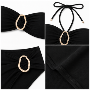 Women Halter Monokini Bikini Set Metal Buckle Ribbed Swimwear Two Piece Beachwear <b>Pool</b> Party - Product Image 3