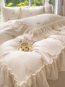 Set <span class=keywords><strong>lenzuola</strong></span> principessa, lenzuolo piatto e federa in pizzo con occhielli di lusso bianco, Set 4 in 1 resistente alle rughe, resistente allo sbiadimento - Product Image 4