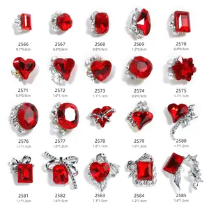 New Red Love Heart Nail Charms New Year Crystal 3D Nail Art Rhinestones Decoration