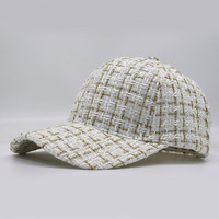 Gorra de Tweed a cuadros en blanco y negro para mujer de otoño e invierno, sombrero de 6 paneles, sombrero de moda para mujer, gorras deportivas para mujer, gorra de béisbol