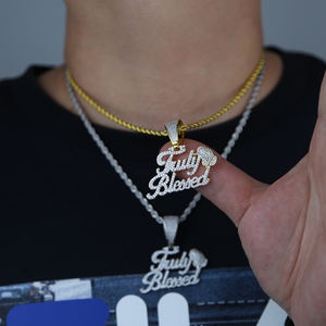 Collier pendentif en zircone cubique pour hommes, bijou avec micro pavé 5A, plaqué or, rhodium et hip hop - Product Image 3