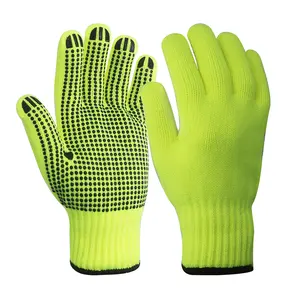 Fábrica Fornecedor Laranja Verde Neon Cor Luvas De Malha Com Bolinhas De PVC Preto