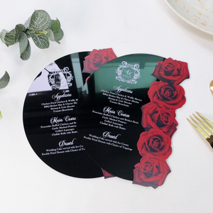 Tarjeta de Menú de Acrílico Negro con Rosa Roja de Lujo con Diseño de Tenedor y Cuchara Carte De Menu - Product Image 4