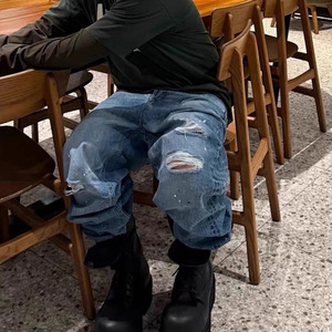 Jeans Streetwear di Alta Qualità Personalizzati, Effetto Sbiadito e Lavaggio Acido, Jeans Baggy Y2k Blu Chiaro Distressed per <span class=keywords><strong>Uomo</strong></span> - Product Image 3