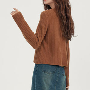 <span class=keywords><strong>Cardigan</strong></span> da Donna in Maglia a Coste Color <span class=keywords><strong>Cammello</strong></span> con Bottoni Rotondi - Top Corto Comodo per Uso Quotidiano - Product Image 2