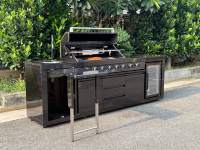 Îlot de cuisine extérieur modulaire en acier inoxydable noir 304 de qualité supérieure, grand barbecue au propane à 8 brûleurs, table latérale pliante pour les fêtes