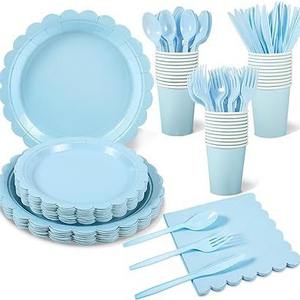 Ensemble de fête à thème en dentelle <span class=keywords><strong>bleu</strong></span> clair assiette en papier jetable tasse en papier couteau à mouchoirs <span class=keywords><strong>fourchette</strong></span> cuillère vaisselle décoration - Product Image 1
