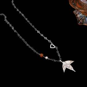 Collana con Ciondolo a Foglia d'Acero 2026, Catena a Forma di Cuore, Zircone, Pietra Naturale, Perla, Placcato Argento, Perla Imitazione - Product Image 3