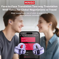 MINISO MS198 Casque d'écoute sportif à pince d'oreille AI, écouteurs sans fil avec micro, réduction du bruit, traducteur, écouteurs Bluetooth V6