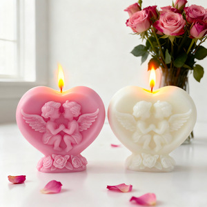 Vela aromática con forma de corazón de ángel tallado en 3D, con base de rosas, para San Valentín, bodas y decoración del hogar. - Product Image 4