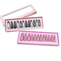 Boîte d'emballage de luxe 24 pièces avec logo personnalisé, échantillon gratuit, emballage en papier rose vide pour ongles de petite entreprise, ensemble d'ongles