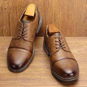 Chaussures habillées d'affaires pour hommes semelle antidérapante résistante à l'usure respirante confortable grandes chaussures en cuir de couleur unie simples vintage - Product Image 4