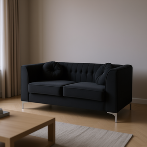 Sofá de Dos Plazas con Brazos Inclinados en Color Negro, Tapizado en Tela, Respaldo Acolchado, Patas de Metal, Diseño Contemporáneo para Sala de Estar - Product Image 2