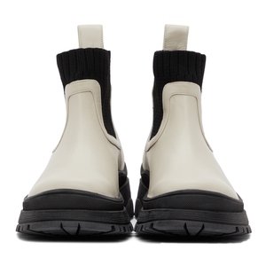 <span class=keywords><strong>Bottes</strong></span> Chelsea en <span class=keywords><strong>cuir</strong></span> crème pour femmes, semelle épaisse à crampons, revers tricoté, chaussures confortables pour l'automne et l'hiver, usage quotidien, bureau, extérieur, vente en gros OEM ODM - Product Image 4