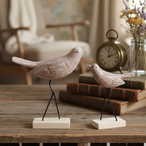 Decorazione Artigianale <span class=keywords><strong>in</strong></span> <span class=keywords><strong>Legno</strong></span> di Innamorati - Scultura Creativa di Coppia di Uccelli per Ingresso, Mensola e Soggiorno, Calore Rustico per la Casa - Product Image 4
