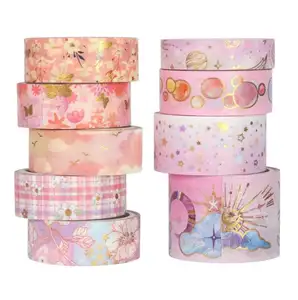 Doce memória rosa ouro folha washi masking tape set 9 rolos