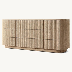 <strong>Eminent</strong> Modern American Heritage Oak Dresser Cabinet 6-Drawer Triple Chest Dressing <strong>Table</strong>, Luxury Fluted Stately Hardwood Vanity - Product Image 2