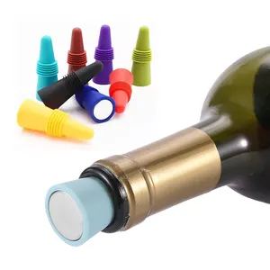 Sumbat botol anggur berbentuk kerucut baja tahan karat LOGO kustom tutup silikon yang dapat digunakan kembali minuman bir