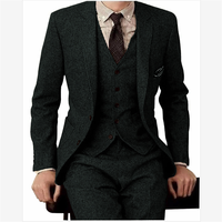 Costume Homme Slim Fit en Tweed Chevron Laine Hiver Tendance Nouveau Design Blazer Gilet Pantalon pour Marié – Costume 3 Pièces