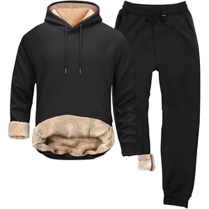 Ensemble de survêtement pour homme en molleton de coton épais, sweat-shirt à capuche décontracté et pantalon de jogging - Product Image 1