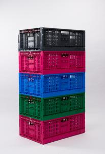 Đen có thể gập lại PP lưới thùng hộp nhà hàng ráp giỏ nông nghiệp trang trại <span class=keywords><strong>Stackable</strong></span> thùng cho thuê các công ty - Product Image 2