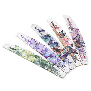 New Style Butterfly <strong>Design</strong> Thin Manicure Curved Double Sided Reusable Nail Art File Emery Board <strong>Buffer</strong> 100/180 Grit Sandpaper