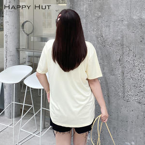 เสื้อยืดแขนสั้นคอกลมพิมพ์ลายเสือดาวสำหรับผู้หญิงไซส์ใหญ่สำหรับฤดูร้อน สีเหลืองอ่อน ผ้าฝ้ายเจอร์ซีย์ N7563 - Product Image 2